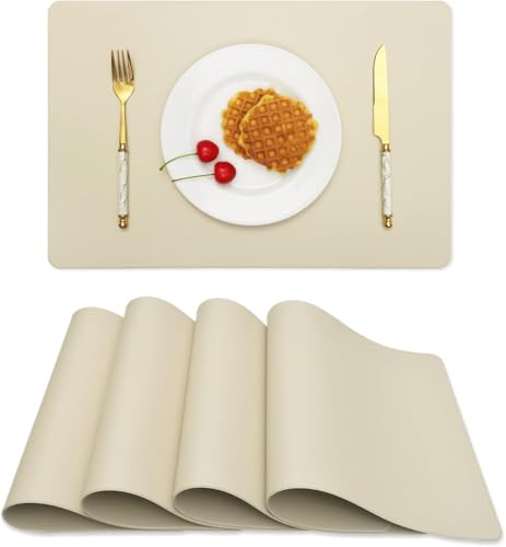 4er-Set blaue Tischsets, wasserdicht, abwischbar, Leder-Tischsets, rutschfest, hitzebeständig, für den Innenbereich, leicht zu reinigende Weihnachtsdekorationen von KaloKLU