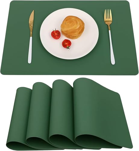 4er-Set blaue Tischsets, wasserdicht, abwischbar, Leder-Tischsets, rutschfest, hitzebeständig, für den Innenbereich, leicht zu reinigende Weihnachtsdekorationen von KaloKLU