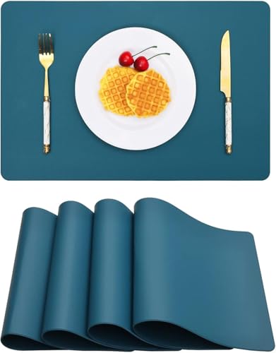 4er-Set blaue Tischsets, wasserdicht, abwischbar, Leder-Tischsets, rutschfest, hitzebeständig, für den Innenbereich, leicht zu reinigende Weihnachtsdekorationen 4er-Set blaue Tischsets, wasserdicht, abwischbar, Leder-Tischsets, rutschfest, hitzebeständig, für den Innenbereich, leicht zu reinigende Weihnachtsdekorationen von KaloKLU
