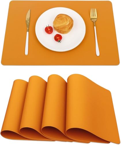 4er-Set blaue Tischsets, wasserdicht, abwischbar, Leder-Tischsets, rutschfest, hitzebeständig, für den Innenbereich, leicht zu reinigende Weihnachtsdekorationen von KaloKLU