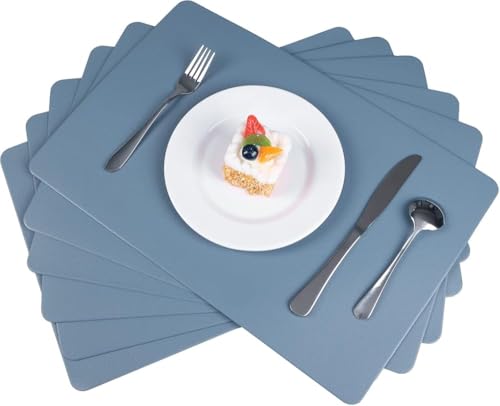 4er-Set blaue Tischsets, wasserdicht, abwischbar, Leder-Tischsets, rutschfest, hitzebeständig, für den Innenbereich, leicht zu reinigende Weihnachtsdekorationen von KaloKLU