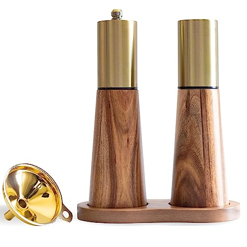 Goldfarbene Salz- und Pfeffermühlen-Set mit Holzbasis, kostenloser goldfarbener Trichter, manueller Salzstreuer und Pfeffermühle, verstellbare Dicke, geeignet für die Küche Goldfarbene Salz- und Pfeffermühlen-Set mit Holzbasis, kostenloser goldfarbener Trichter, manueller Salzstreuer und Pfeffermühle, verstellbare Dicke, geeignet für die Küche von KaloKLU