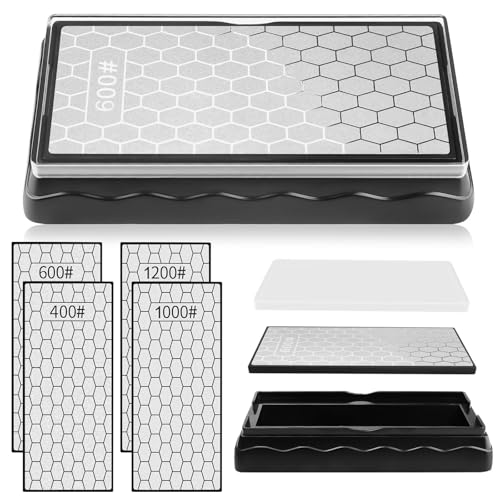 2 Stück Doppelseitiger Diamant Schleifstein, Kalolary Messerschärfer Diamant Schleifplatte mit 1 Rutschfester Unterlage für Messer Outdoor Küchenwerkzeuge (400er/1000er Körnung, 600er/1200er Körnung) 2 Stück Doppelseitiger Diamant Schleifstein, Kalolary Messerschärfer Diamant Schleifplatte mit 1 Rutschfester Unterlage für Messer Outdoor Küchenwerkzeuge (400er/1000er Körnung, 600er/1200er Körnung) von Kalolary