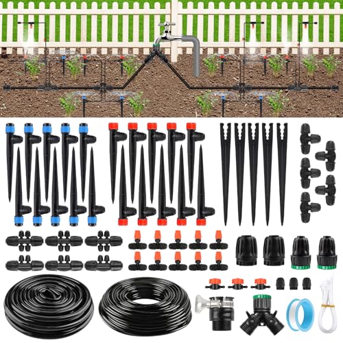 207 Fuß automatisches Tropfbewässerungsset, Kalolary 1/4" 1/2" Verstellbares Gartenbewässerungssystem mit 4/7 mm 16 mm Tropfrohren Verriegelbaren Anschlüssen Tropfbewässerungs Gewächshaus Rasen von Kalolary