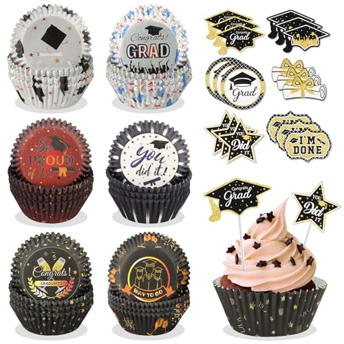 318 teiliges Cupcake Förmchen Set zum Schulabschluss, Kalolary Congrats Absolvent Papier Backförmchen Muffinförmchen Cupcake Topper Happy Graduation Cupcake Geburtstagsfeier College High School von Kalolary