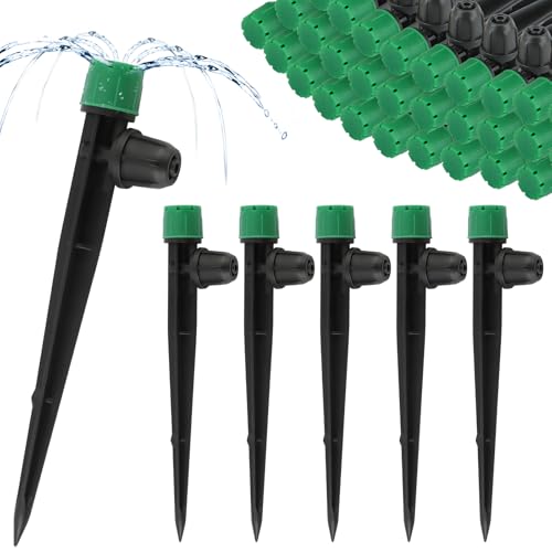 50 Stück 1/4" Bewässerungstropfen mit Verriegelung, Kalolary Einstellbare Tropfstrahler Tropfbewässerungsdüsen für 4/7 mm Rohre, 360 Grad verstellbar 8 Löcher Mikro-Tropfsystem für Rasen (Grün) von Kalolary