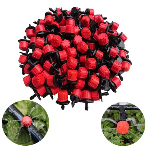 Kalolary 100Pcs Bewässerung Tropfer Sprinkler, Micro Tropfer Bewässerungs, Kunststoff verstellbar Micro Tropfbewässerung Bewässerung Werkzeug anti-clogging Emitter Tropfer Garten Bewässerung Düse von Kalolary