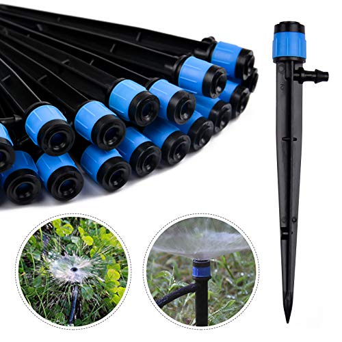 Kalolary 100pcs Garten Bewässerung Tropfer 360 Grad Einstellbare Bewässerung Sprinkler für 1/4 (4-7 mm) Tröpfchenbewässerung Tube für Garten, Gewächshaus, Rasenbewässerung (Blau) von Kalolary