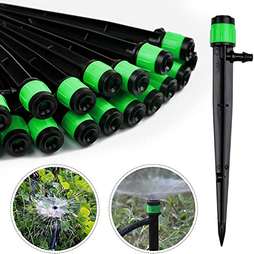 Kalolary 100pcs Garten Bewässerung Tropfer 360 Grad Einstellbare Bewässerung Sprinkler für 1/4 (4-7 mm) Tröpfchenbewässerung Tube für Garten, Gewächshaus, Rasenbewässerung (grün) von Kalolary