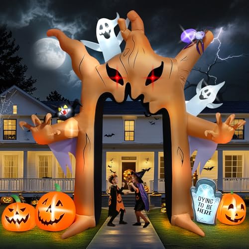 Kalolary 10FT Halloween Ghost Inflatables Aufblasbar Deko Dekoration, mit eingebauten LEDs Aufblasbare für Partys, Garten, Rasen und Außenbereiche (Geisterbaum Bogen) von Kalolary