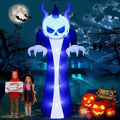 Kalolary 10Fuß Halloween Aufblasbare Dekoration Geisterkürbis mit rundem Kopf für den Außenbereich, aufblasbare Hofdekoration mit LED für Halloween Partys im Innen und Außenbereich, Hof, Garten, Rasen von Kalolary