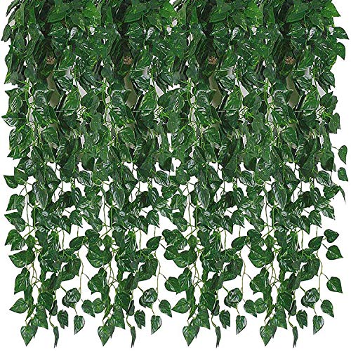 Kalolary 176 Ft 24 Stränge Künstliche Efeu Girlande Blattranken Pflanzen Grün Hängende Kunstpflanzen für Hochzeitshintergrund, Bogen, Wand, Dschungel, Party, Tisch, Bürodekoration (Scindapsus) von Kalolary