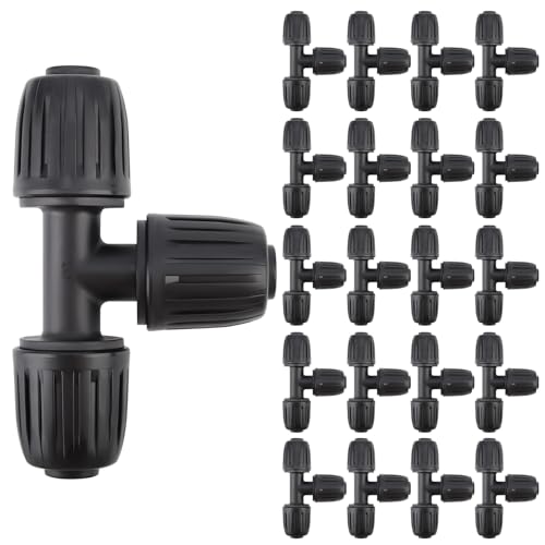 Kalolary 20 Stück 1/2 Zoll Bewässerungsarmaturen T-Stücke für 16mm Bewässerungsschläuche, Tropfschläuche Goof Plug Verbinder für Sprinkler Garten Rasen System von Kalolary