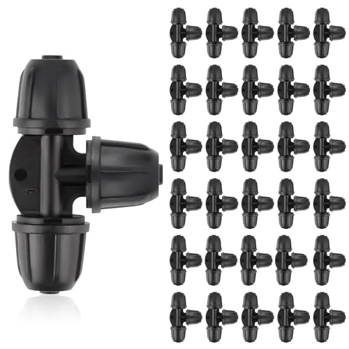 Kalolary 30 Stück 1/4 Zoll Tropfbewässerungs-T-Stück Verbinder für 6mm Bewässerungsschläuche, Tropfleitung Stopfenanschlüsse für Sprinkler Garten Rasen System von Kalolary