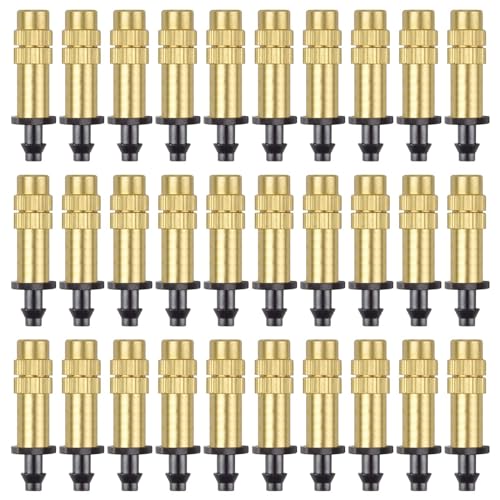 Kalolary 30 Teiliges Einstellbare Kupfer-Zerstäubungsdüse Tropfbewässerungssprühgerät 4 / 7mm Zerstäubungs-Mikrosprinkler Gartenkühlungs-Bewässerungsausrüstung für Rasengemüse Gewächshaus von Kalolary