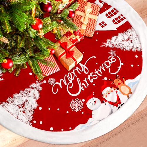 Kalolary 48 Zoll Weihnachtsbaum Rock, Rote Plusch Weihnachtsbaum Decke Weihnachtsmann Schneemann Elch Schneeflocken Rustikale Design Xmas Tree Skirt Matte für Weihnachtsfeiertag Dekorationen Kalolary 48 Zoll Weihnachtsbaum Rock, Rote Plusch Weihnachtsbaum Decke Weihnachtsmann Schneemann Elch Schneeflocken Rustikale Design Xmas Tree Skirt Matte für Weihnachtsfeiertag Dekorationen von Kalolary