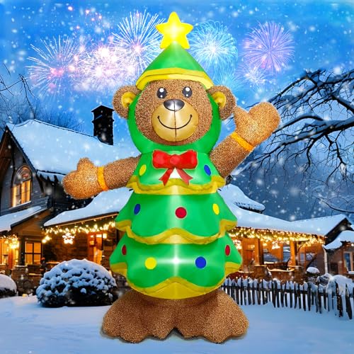 Kalolary 7.1FT Aufblasbarer Weihnachtsmann Dekorationen, Pelziger Bär in Weihnachtsbaum Outfit Gekleidet Aufblasbare Weihnacht Outdoor Innen Weihnachts Dekorationen für Rasen Partys, Garten von Kalolary