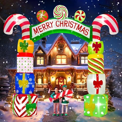 Kalolary Aufblasbare Weihnachtsdekoration, 10 Fuß Geschenkbox Aufblasbarer Weihnachtsbogen Weihnachtsdeko Außen mit LED Leuchten mit Geschenke Weihnachten für Hof Rasen Garten (Geschenkbogen) von Kalolary