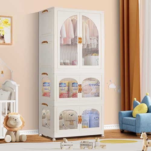 Kalolary Faltbare Aufbewahrungsbox, 3 Ebenen Tragbarer Kinderschrank Stapelbare Kunststoff Aufbewahrungsbox mit Rollen Aufbewahrungsbox Transparente für Kinderkleidung Aufbewahrung von Spielzeug Kalolary Faltbare Aufbewahrungsbox, 3 Ebenen Tragbarer Kinderschrank Stapelbare Kunststoff Aufbewahrungsbox mit Rollen Aufbewahrungsbox Transparente für Kinderkleidung Aufbewahrung von Spielzeug von Kalolary