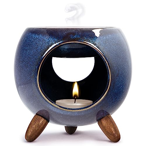 Kaloogo Sabai Scent Duftlampe Keramik für ätherische Öle – elegantes Duftlicht – wackelfreies Design – perfekte Wärmeabgabe – hochwertige Duftlampe Teelicht – für Duftwachs und Duftöl (ozeanblau) von Kaloogo