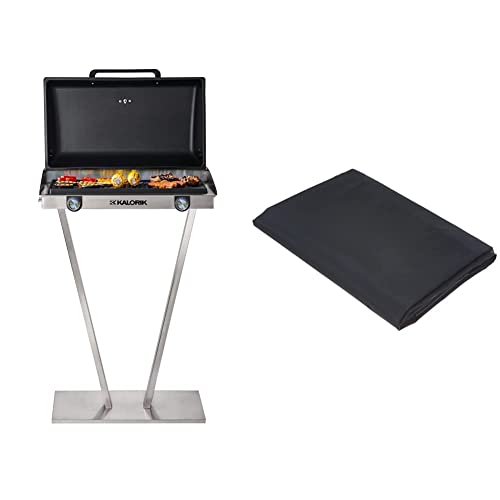 Kalorik TKG EBBQ 1002 L Elektrischer Edelstahl-Barbecue-Grill, Standgrill, XXL-Grillplatte, Silber/Schwarz, 2500 Watt & Rayen AA237 Schutzhülle für Grill, rechteckig, PEVA, Schwarz, 80 x 47 x 84 cm von Kalorik