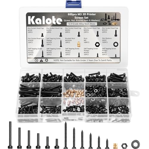 600 Stk M3 Schrauben Set, Sechskantschrauben Muttern Set, Schwarz Zylinderschrauben Innensechskant Schrauben mit Muttern und Unterlegscheiben Set, Maschinenschrauben Gewindeschrauben Sortiment von Kalote