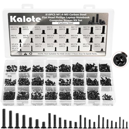 810 Stk Laptop Schrauben, PC Schrauben Set, Computer Schrauben Sortierten Set, M1.4 M1.7 M2 M2.5 M3 Phillips Rundkopfschrauben Schwarz Universal Computerschrauben für Reparatur Festplatte 810 Stk Laptop Schrauben, PC Schrauben Set, Computer Schrauben Sortierten Set, M1.4 M1.7 M2 M2.5 M3 Phillips Rundkopfschrauben Schwarz Universal Computerschrauben für Reparatur Festplatte von Kalote