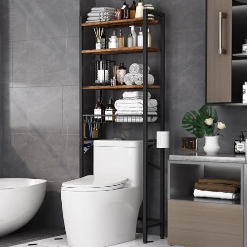 Kalrin Toilettenregal, 4-stufiges Verstellbares Multifunktionsregal für das Bad, Regal Über der Toilette mit Aufbewahrungskörben, Platzsparendes WC-Regal, Leicht zu Montieren (Vintage-Braun) von Kalrin