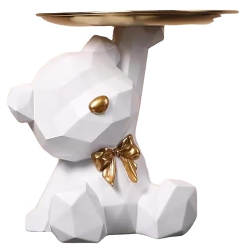 Bär Skulptur Deko mit Tablett, Metallschale, Bär Figur Dekorative Tablett, Büro Deko, Kleine Bären Skulptur mit Metallschale, für Wohnzimmer, Eingangsbereich, Büro von Kalsey