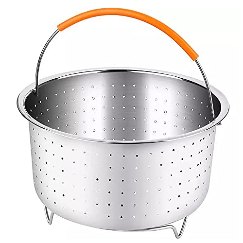 Edelstahl Dampfgarer Dampfeinsatz, Instant Topf Zubehör, Kochen Gemüse Dampfkorb, Dämpfkorb für Schnellkochtopf mit Silikonbeschichtetem Griff für Dünsten von Gemüse Früchte Eier（3qt） von Kalsey