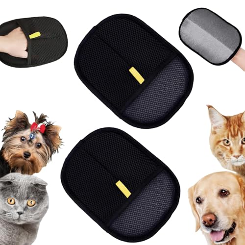 Kalsey 2 Stück Doppelseitige Fellpflegehandschuh Für Pets, Atmungsaktive Haustier Haarentferner, Wiederverwendbare Antistatische Handschuhe, New Pet Hair Remover Glove, für Reinigung Kleidung, Sofa von Kalsey