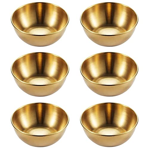 Kalsey 6 Stück Edelstahl Mini Dipschalen, Runde Dippschalen, Golden Gewürzschale, Edelstahl Saucenschale, Goldene Soßenschale, für Vorspeise, Snack, Sojasauce, Ketchup, Gewürze, Obst (Gold) von Kalsey