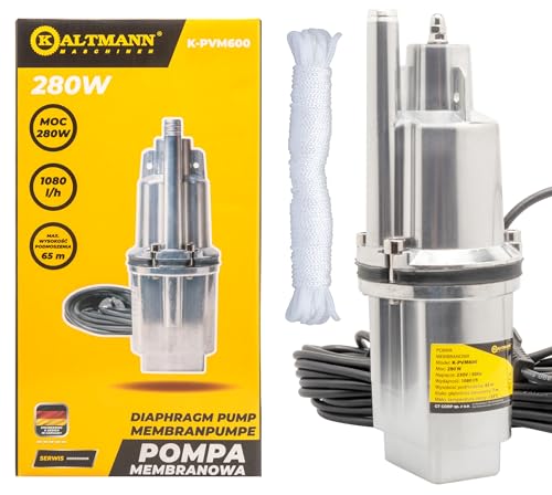 Kaltmann Tauchpumpe K-PVM600 230V | Tiefbrunnenpumpe & Druckpumpe mit 10 m Kabel | Flachsaugend & Oberansaugung | Kompakte elektrische Brunnenpumpe 60 m Förderhöhe | Aluminium Gehäuse von Kaltmann