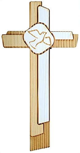 Kaltner Präsente Geschenkidee - 18 cm Wandkreuz Echtes Holz Kreuz Fichte Kruzifix mit Taube für die Wand modern gefertigt im Grödner Tal Südtirol von Kaltner Präsente