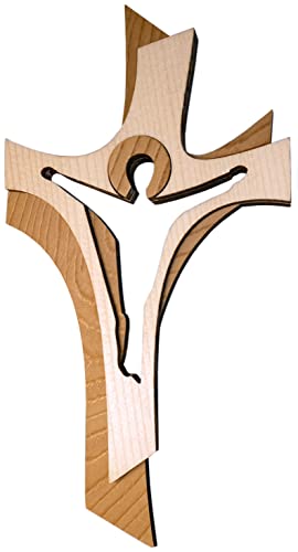 Kaltner Präsente Geschenkidee - 19 cm Wandkreuz Echtes Holz Kreuz aus Fichte Kruzifix Auferstehungskreuz für die Wand modern gefertigt im Grödner Tal Südtirol von Kaltner Präsente