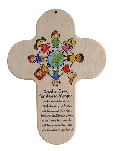 Kaltner Präsente Geschenkidee - 20 cm Kinderkreuz Kreuz für das Kinderzimmer Echtholz Natur Buche mit Buntdruck Geschenk Taufe Geburt von Kaltner Präsente