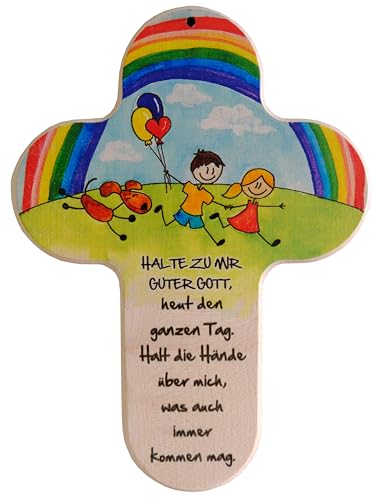 Kaltner Präsente Geschenkidee - 20 cm Kinderkreuz Kreuz für das Kinderzimmer Echtholz Natur Buche mit Buntdruck Geschenk Taufe Geburt von Kaltner Präsente