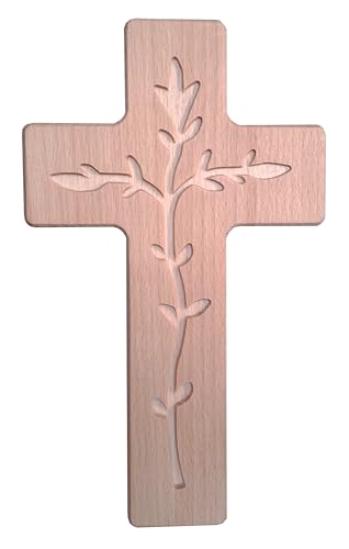Kaltner Präsente Geschenkidee - 20 cm Wandkreuz Echtes Holz Buche Kreuz Kruzifix modern für die Wand Lebensbaum Baum des Lebens von Kaltner Präsente