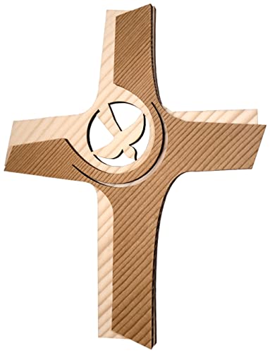 Kaltner Präsente Geschenkidee - 21 cm Wandkreuz Echtes Holz Kreuz Kruzifix mit Taube für die Wand modern gefertigt im Grödner Tal Südtirol von Kaltner Präsente