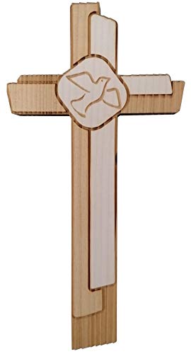 Kaltner Präsente Geschenkidee - 24 cm Wandkreuz Echtes Holz Kreuz Fichte Kruzifix mit Taube für die Wand modern gefertigt im Grödner Tal Südtirol von Kaltner Präsente