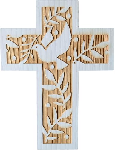 Kaltner Präsente Geschenkidee - Wandkreuz Echtholz Kreuz aus Fichte Kruzifix mit Taube für die Wand modern gefertigt im Grödner Tal Südtirol (Höhe 24 cm) von Kaltner Präsente