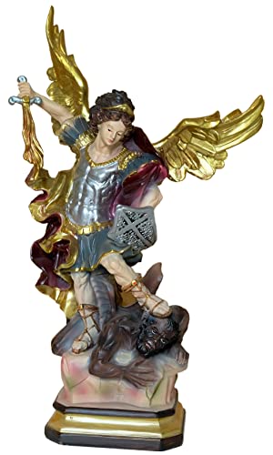 Kaltner Präsente Geschenkidee - 14,5 cm Heiligenfigur Heiliger Michael Erzengel Schutzpatron Deutschlands und der Kirche - Handgemalte Figur auf Sockel - Hochwertiger Kunstguss aus Resin – Dekoration von Kaltner Präsente