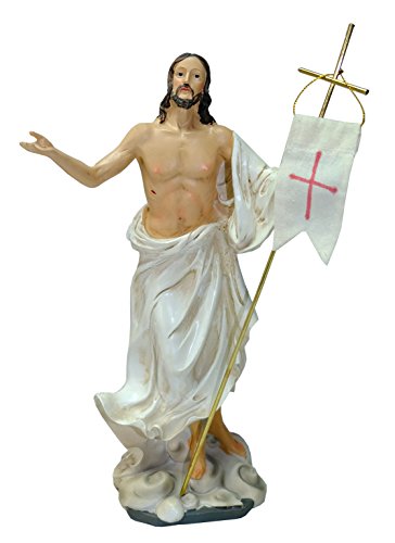 Kaltner Präsente Geschenkidee - Heiligenfigur Jesus Christus mit Fahne Osterfahne 30 cm - Handbemalte Statue auf Sockel - Hochwertiger Kunstguss aus Resin – Dekoration von Kaltner Präsente