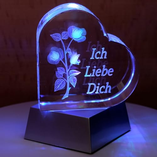 Kaltner Präsente Stimmungslicht Kristall Herz mit 3D Gravur/Ich Liebe Dich Geschenke für Frauen, Männer/Jahrestag Geschenk für Sie, Ihn/Gravur Herz/Nachtlicht von Kaltner Präsente