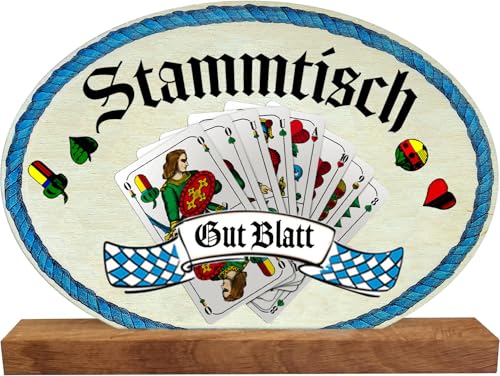Kaltner Präsente Geschenkidee - Holz Geschenkartikel Deko Tisch Aufsteller Stammtisch Gasthaus Biergarten Schafkopf Karten Bayerisches Blatt Tarock (20 cm) von Kaltner Präsente