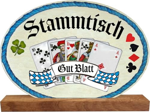 Kaltner Präsente Geschenkidee - Holz Geschenkartikel Deko Tisch Aufsteller Stammtisch Gasthaus Biergarten Skat Skatkarten Zocken Poker (20 cm) von Kaltner Präsente