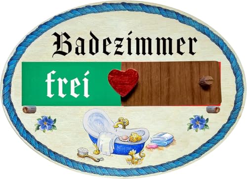 Kaltner Präsente Geschenkidee - Holz Geschenkartikel Deko Türschild im Antik Design Dekoartikel Badezimmer Bad - FREI/BESETZT (18 x 13 cm) von Kaltner Präsente