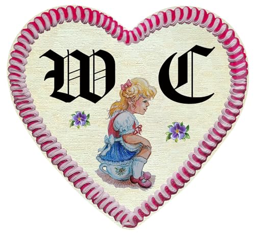 Kaltner Präsente Geschenkidee - Holz Geschenkartikel Deko Türschild im Antik Design Dekoartikel Motiv Herz WC Toilette Damen MÄDCHEN (12 x 12 cm) von Kaltner Präsente