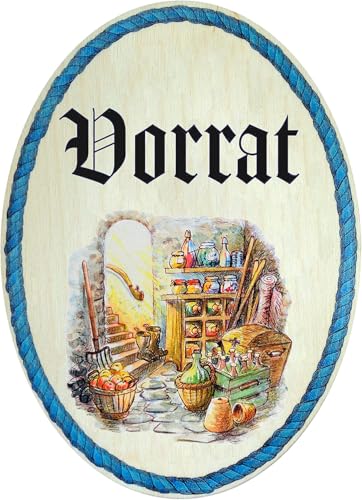 Kaltner Präsente Geschenkidee - Holz Geschenkartikel Deko Türschild im Antik Design Dekoartikel Motiv Vorrat Vorratskammer (Ø 18 cm) von Kaltner Präsente