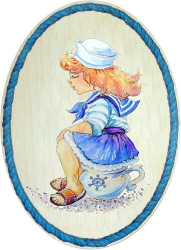 Kaltner Präsente Geschenkidee - Holz Geschenkartikel Deko Türschild im Antik Design Dekoartikel Motiv WC Toilette Damen MÄDCHEN (18 x 13 cm) von Kaltner Präsente